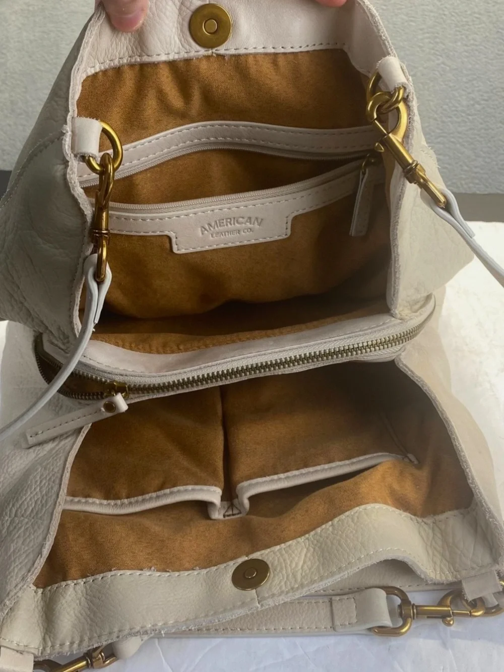 American Leather Co Austin Triple Entry Pebbled Leather Bucket Bag